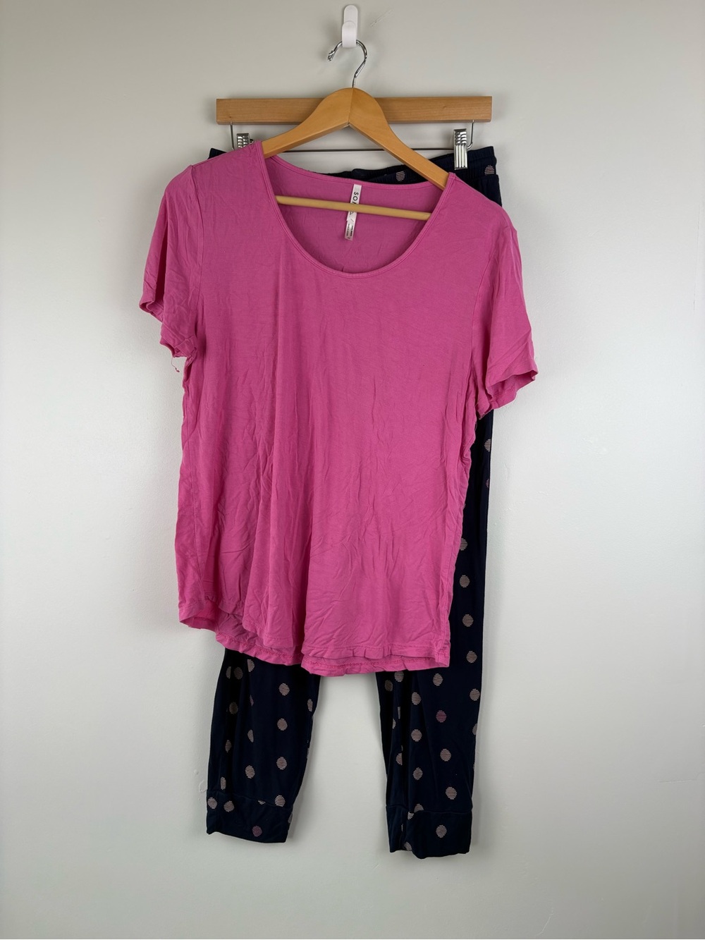 Soma Cool Nights Short Sleeve + Pant Pajama Set Size Medium Pink Blue